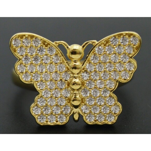 Real 10K Solid Yellow Gold Butterfly Charm CZ Ring 3.7 grams All Sizes